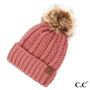 C.C Pom Fuzzy Lined Beanie Mauve